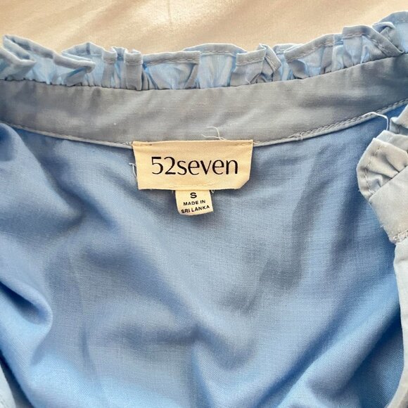 52SEVEN Sleeveless Blue Babydoll Cotton Dress Ruffle Trim and Tiered Summer - Picture 6 of 8